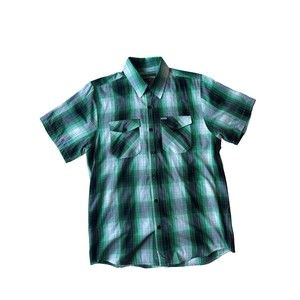 DIXXON Flannel O’Connell Button Plaid Short Sleeve Men Medium Bamboo Green Black